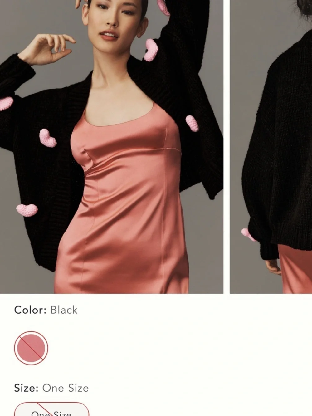 Anthropologie Maeve Susanah 3D Black Cardigan with Pink Heart Appliqués One Size